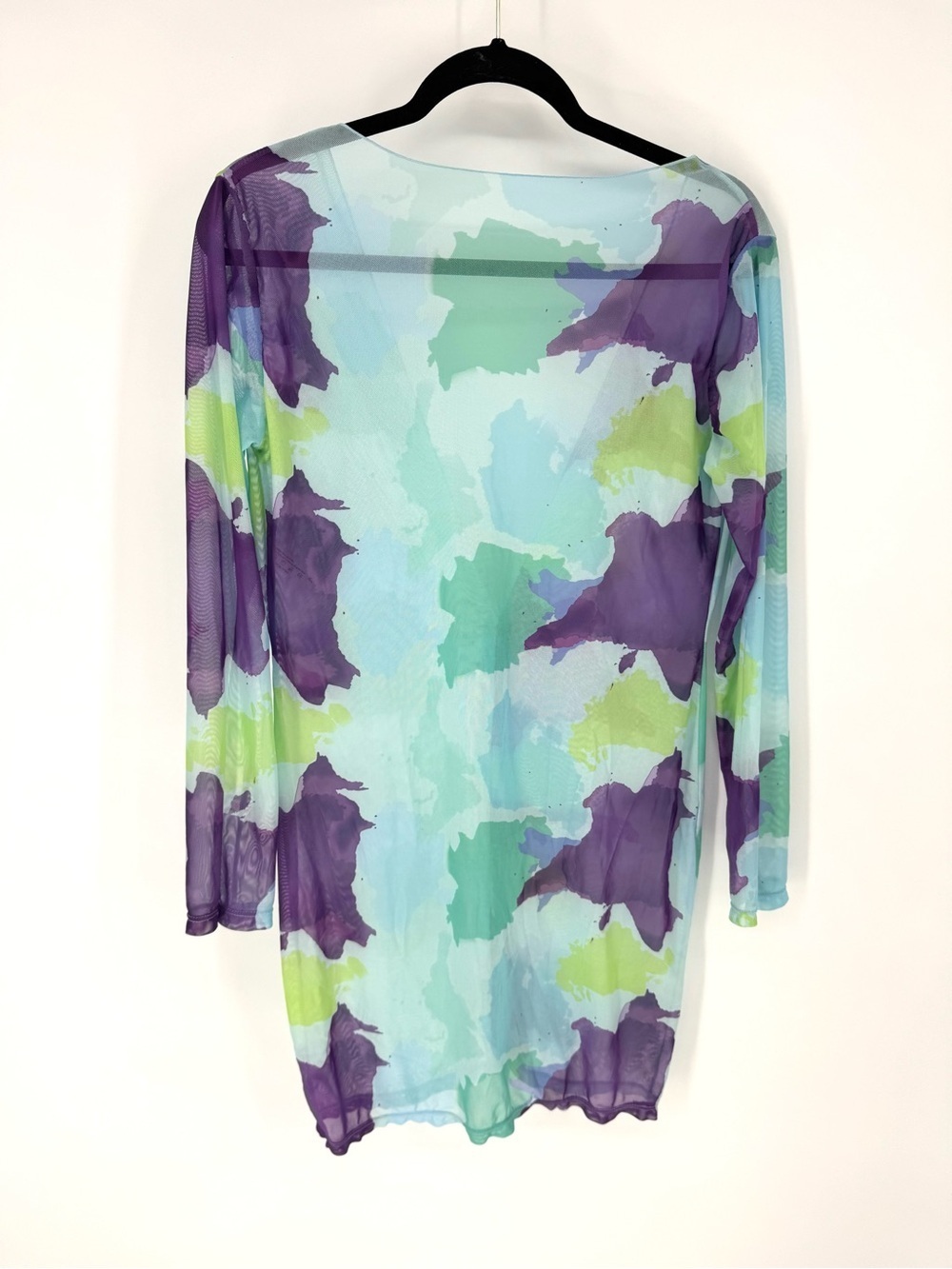 Sheer Watercolor Print Women’s Swim Coverup - Aqua & Purple - Picture 2 of 4